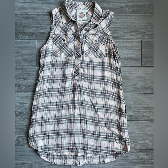Anthro Ash & Ember Plaid Sleeveless Button Down Shirt Dress, pockets—size Med••• - Picture 3 of 14